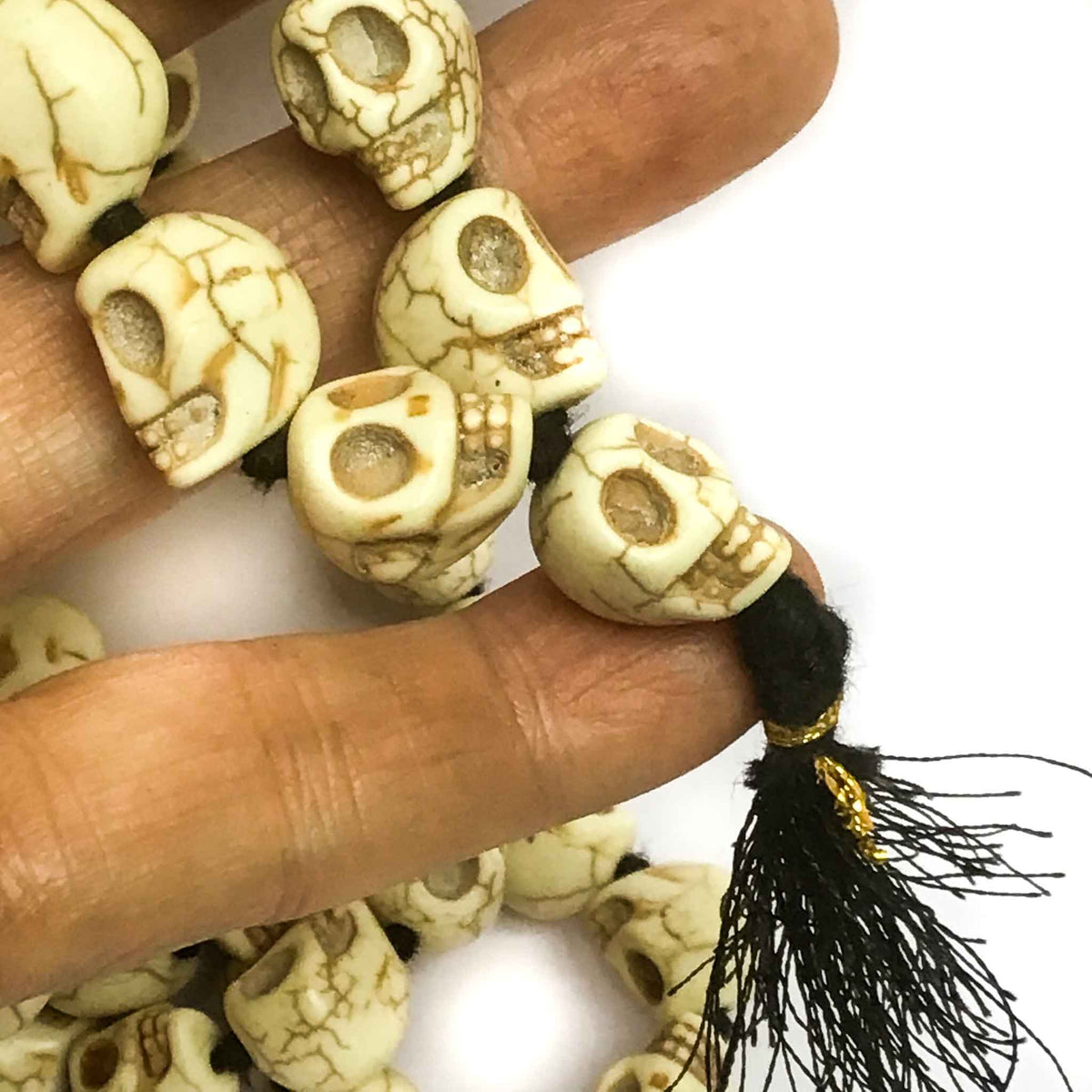 Skull Resin Bead Necklace Mala Hand-Knotted with Colored Silk