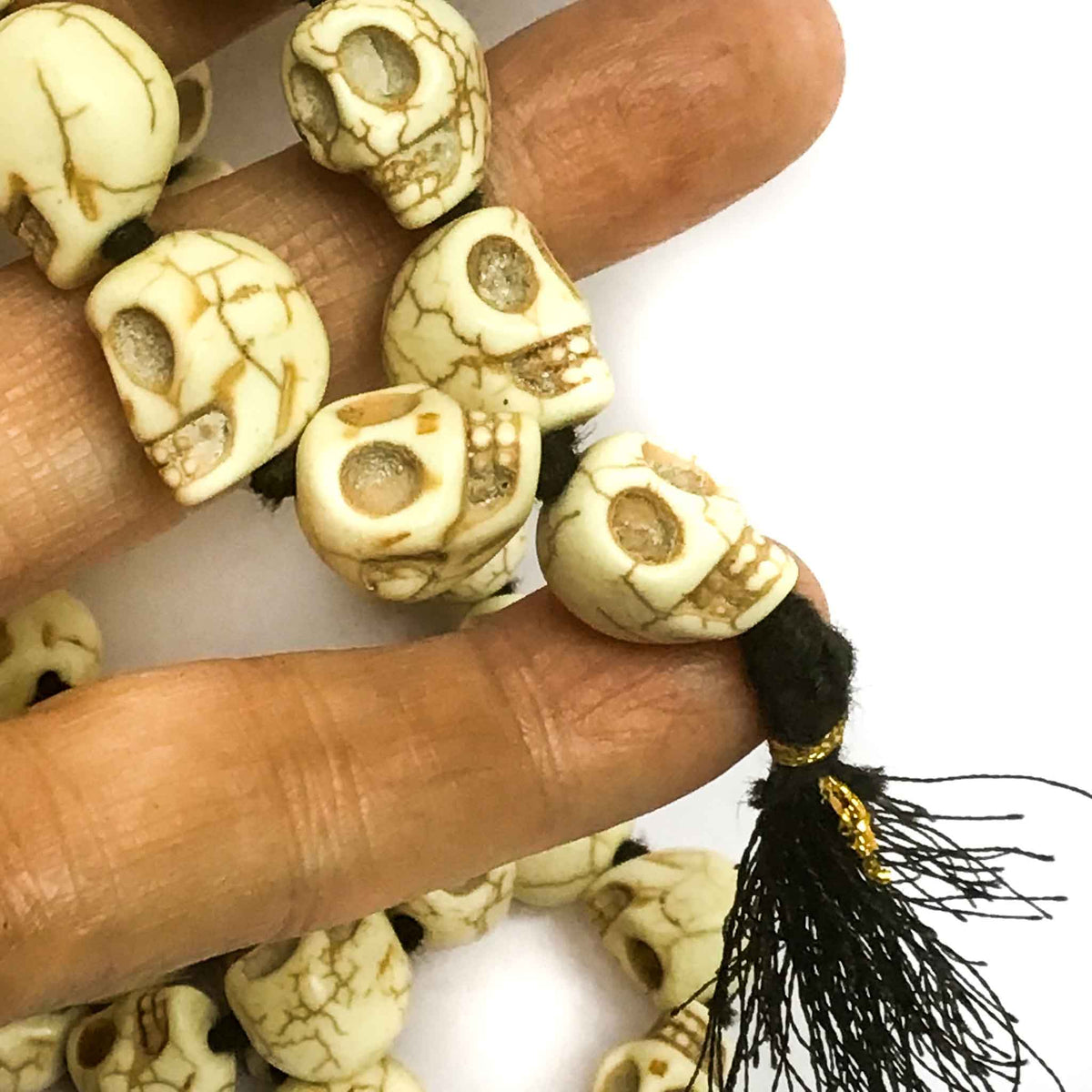 Skull Resin Bead Necklace Mala Hand-Knotted with Colored Silk