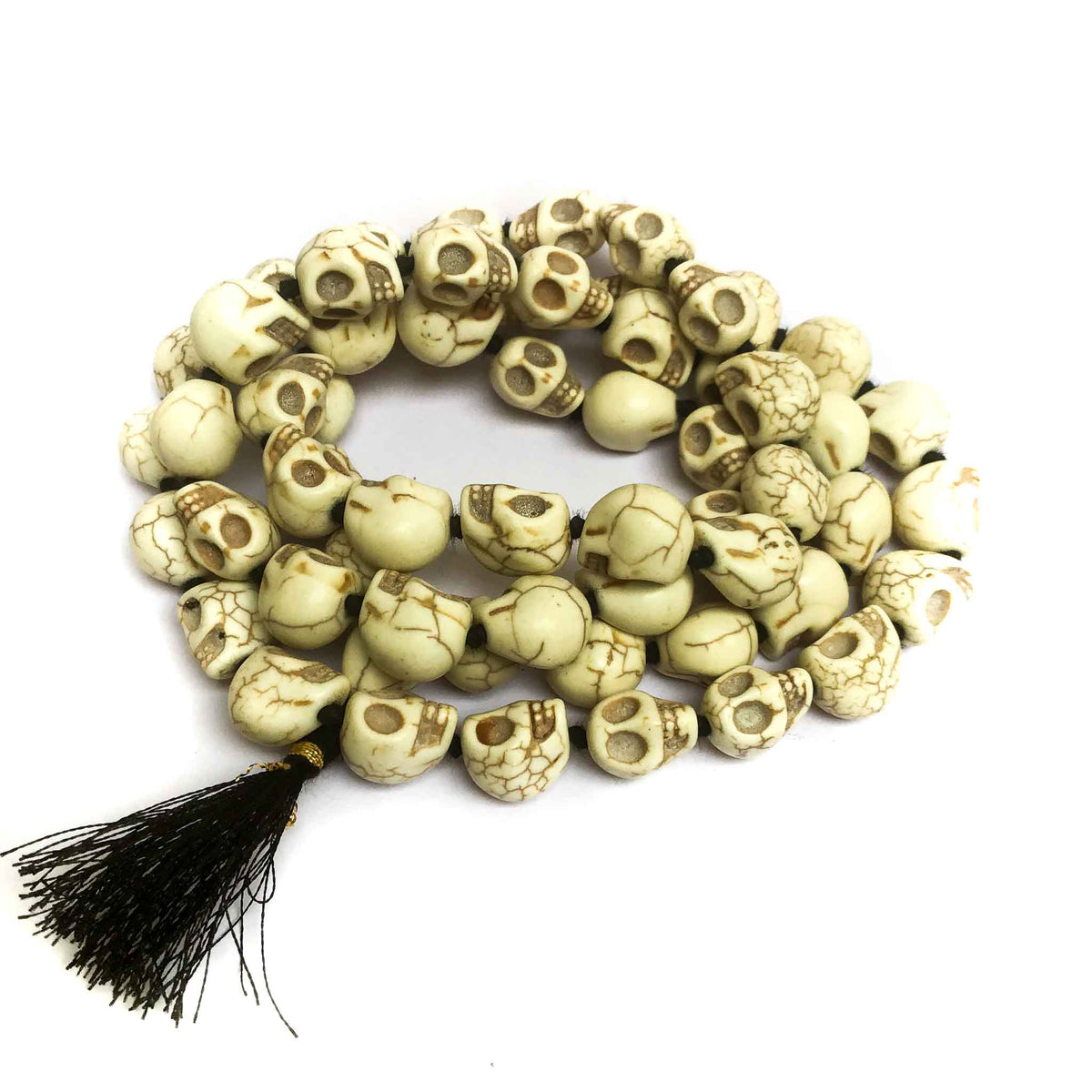 Skull Resin Bead Necklace Mala Hand-Knotted with Colored Silk