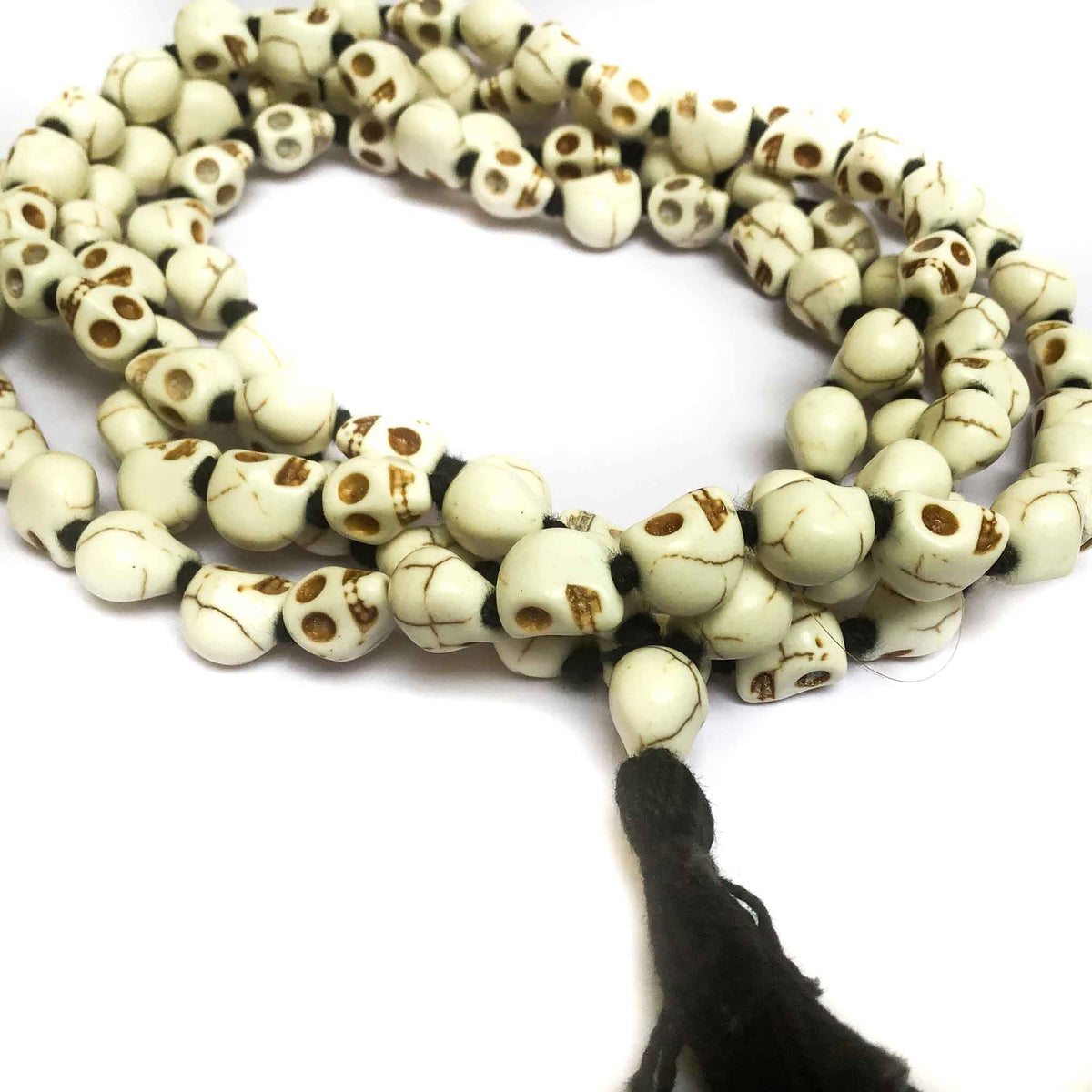 Skull Resin Bead Necklace Mala Hand-Knotted with Colored Silk