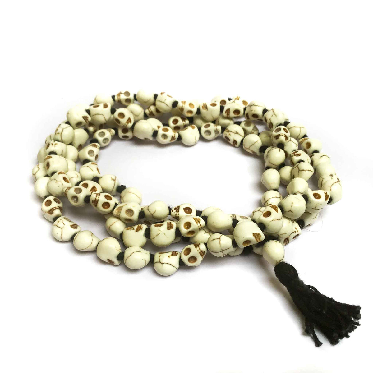 Skull Resin Bead Necklace Mala Hand-Knotted with Colored Silk