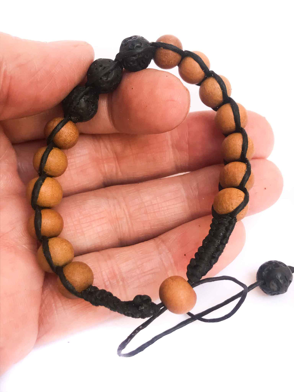 Lava Stone and Tulsi or Sandalwood Adjustable Braided Bracelets