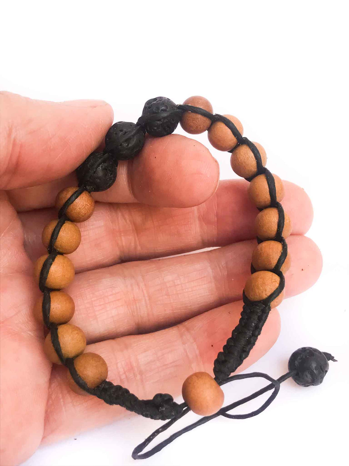 Lava Stone and Tulsi or Sandalwood Adjustable Braided Bracelets