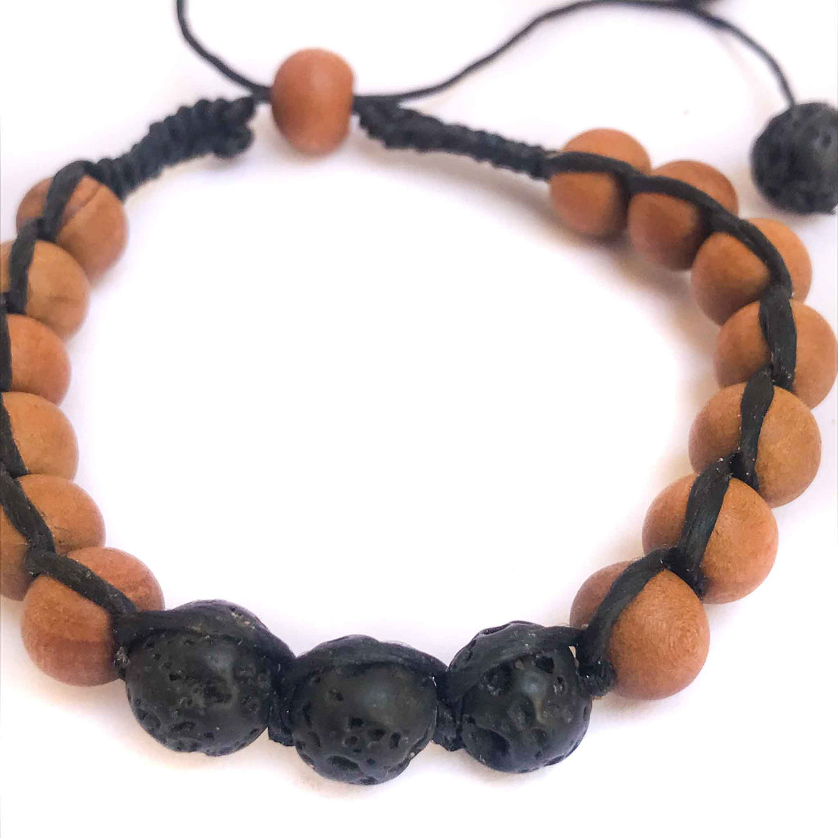 Lava Stone and Tulsi or Sandalwood Adjustable Braided Bracelets