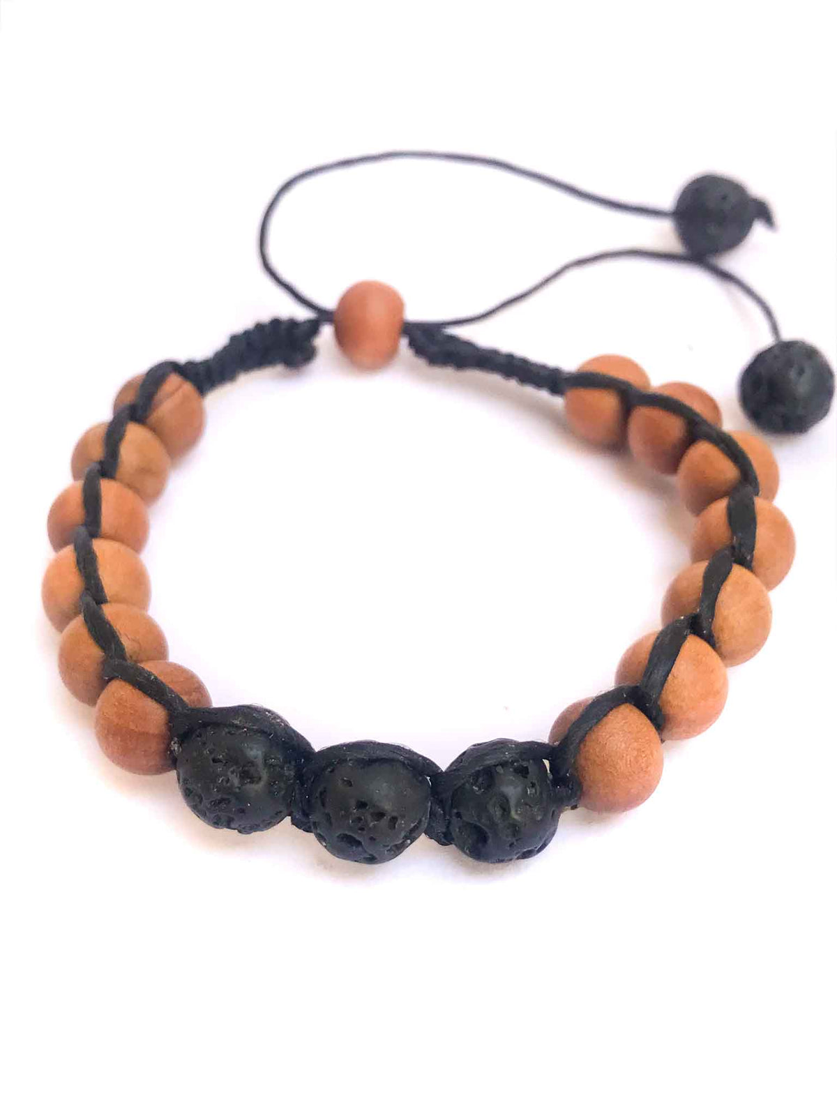Lava Stone and Tulsi or Sandalwood Adjustable Braided Bracelets