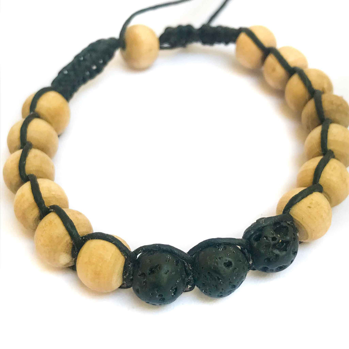 Lava Stone and Tulsi or Sandalwood Adjustable Braided Bracelets