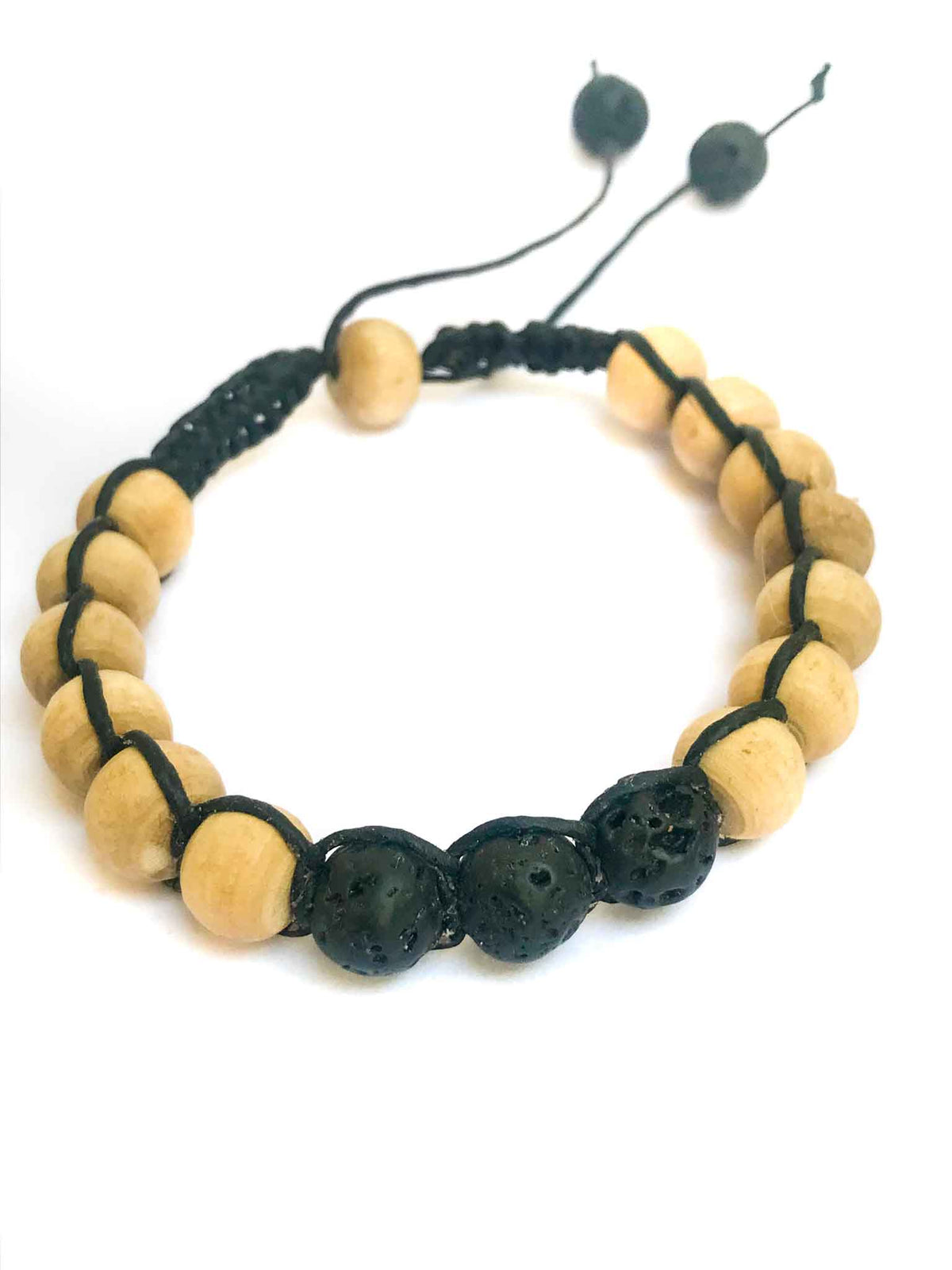 Lava Stone and Tulsi or Sandalwood Adjustable Braided Bracelets