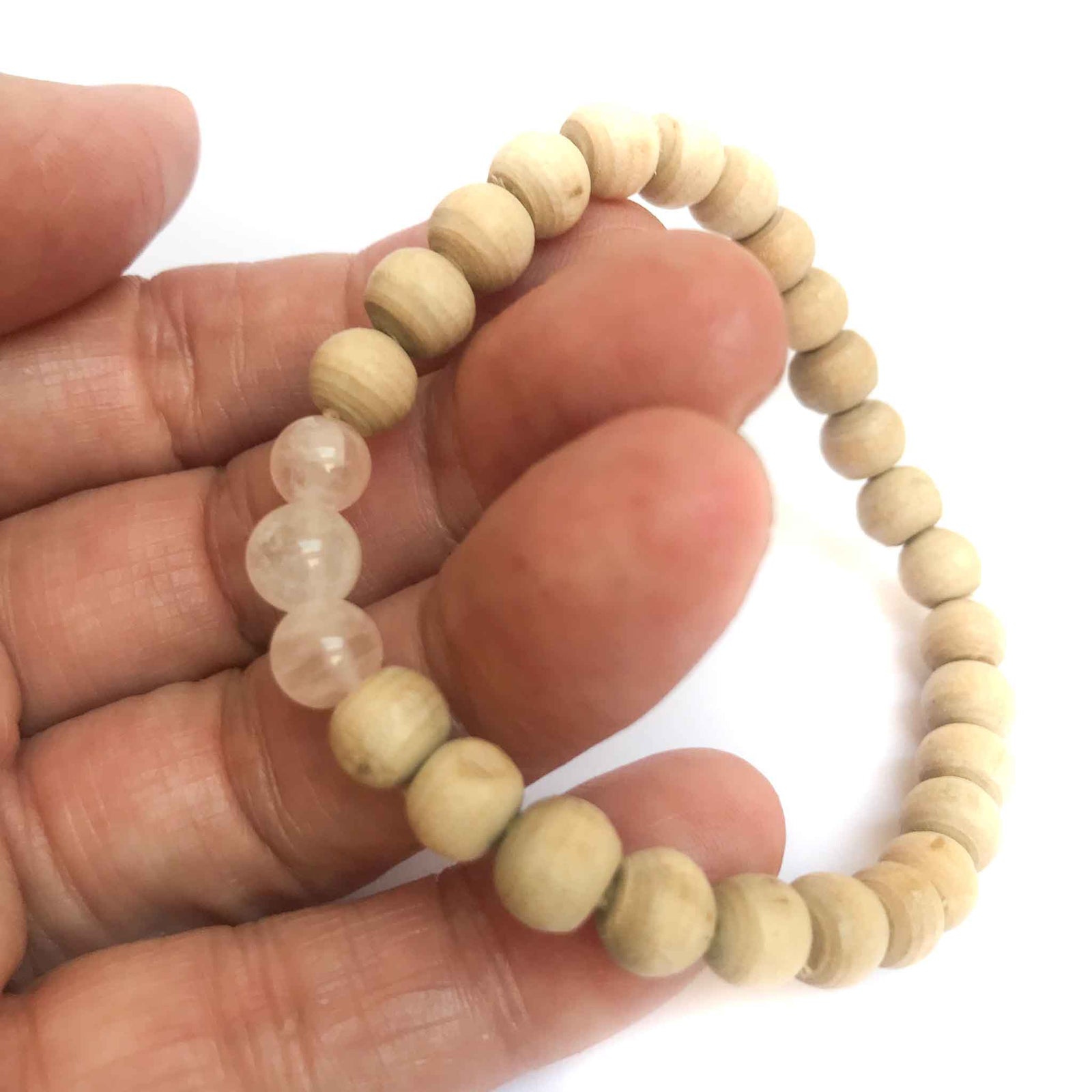 Tulsi and Light Rose Quartz Bracelet