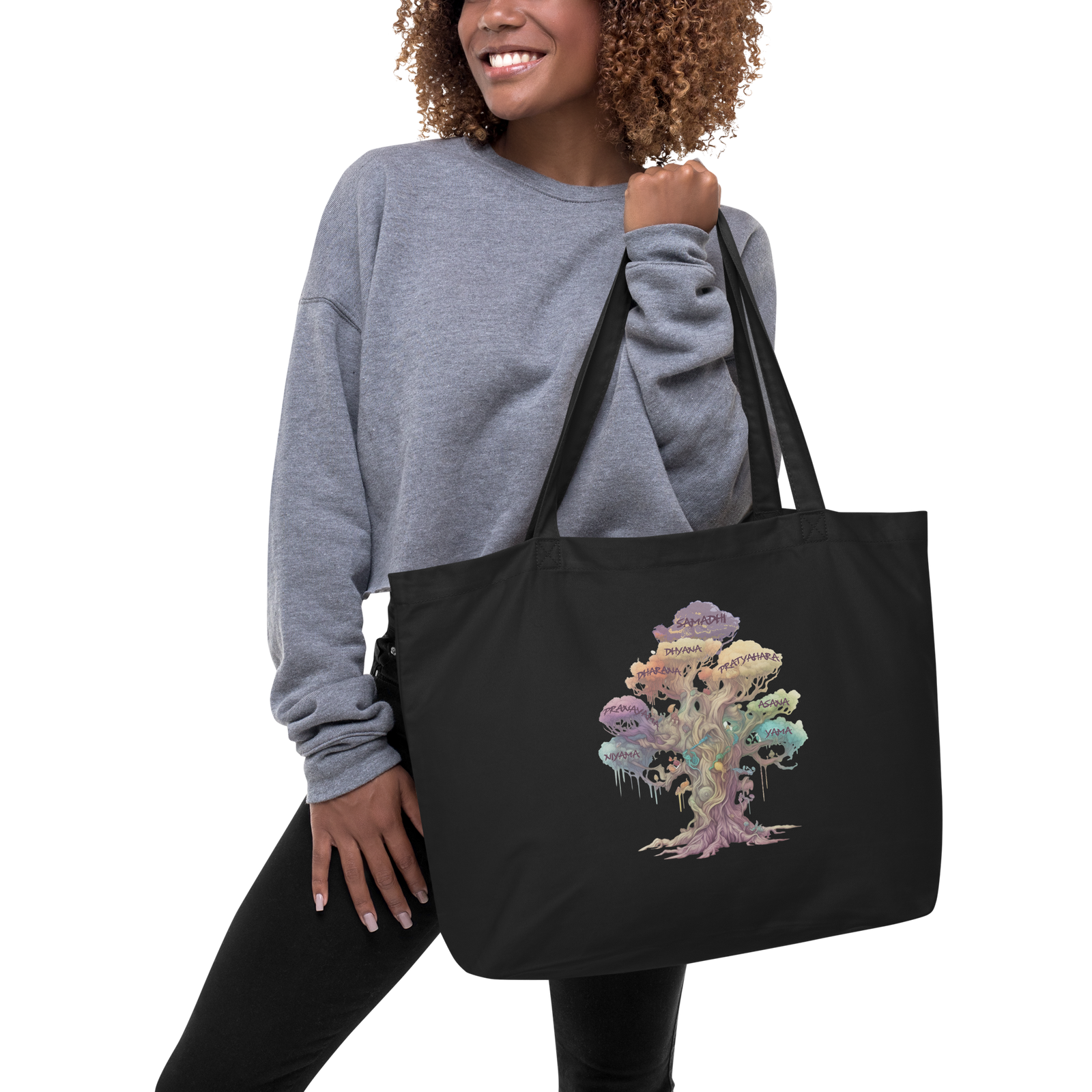 Patanjali's Eight Limbs of Yoga Large organic tote bag by IndiOdyssey