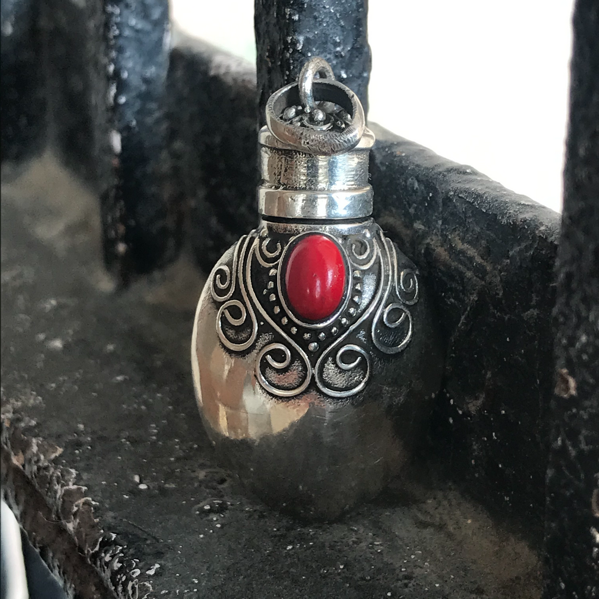 Sterling Silver Kavach with Red Coral IndiOdyssey
