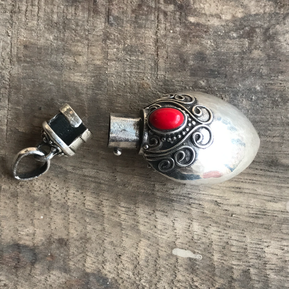 Sterling Silver Pendant Kavach with Red Coral