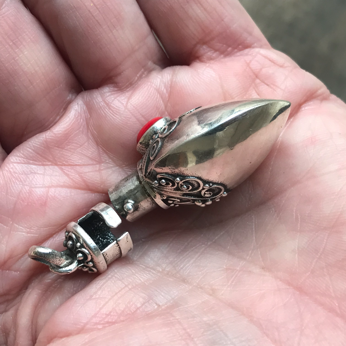 Sterling Silver Pendant Kavach with Red Coral