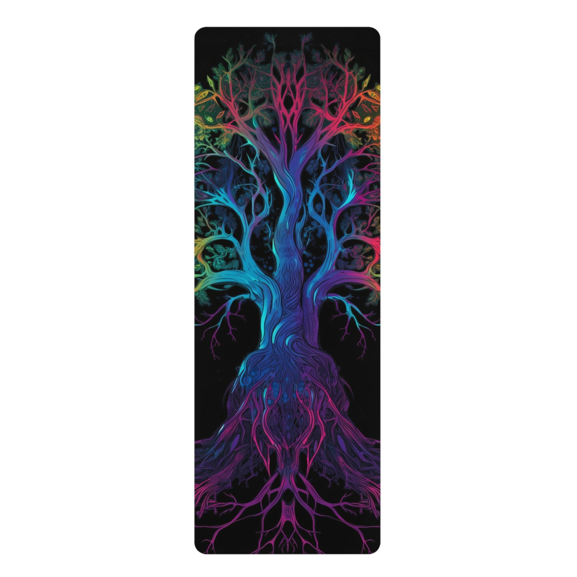 Neon Tree of Life Rubber Yoga Mat by IndiOdyssey