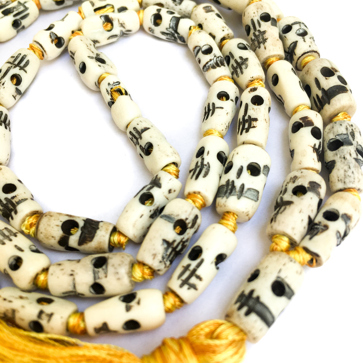 Skull Resin Bead Necklace Mala Hand-Knotted with Colored Silk