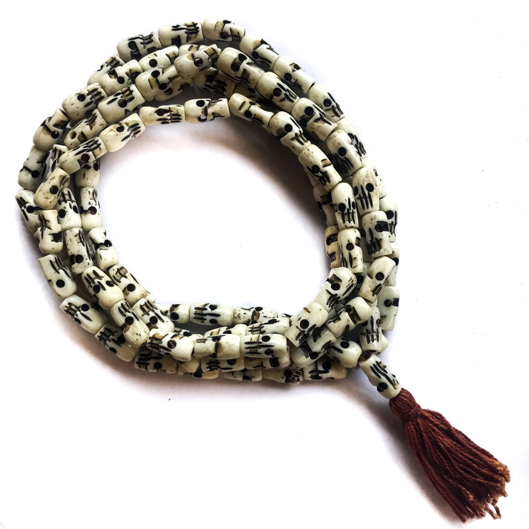 Skull Mala 108 White Bone Beads Necklace - DharmaShop