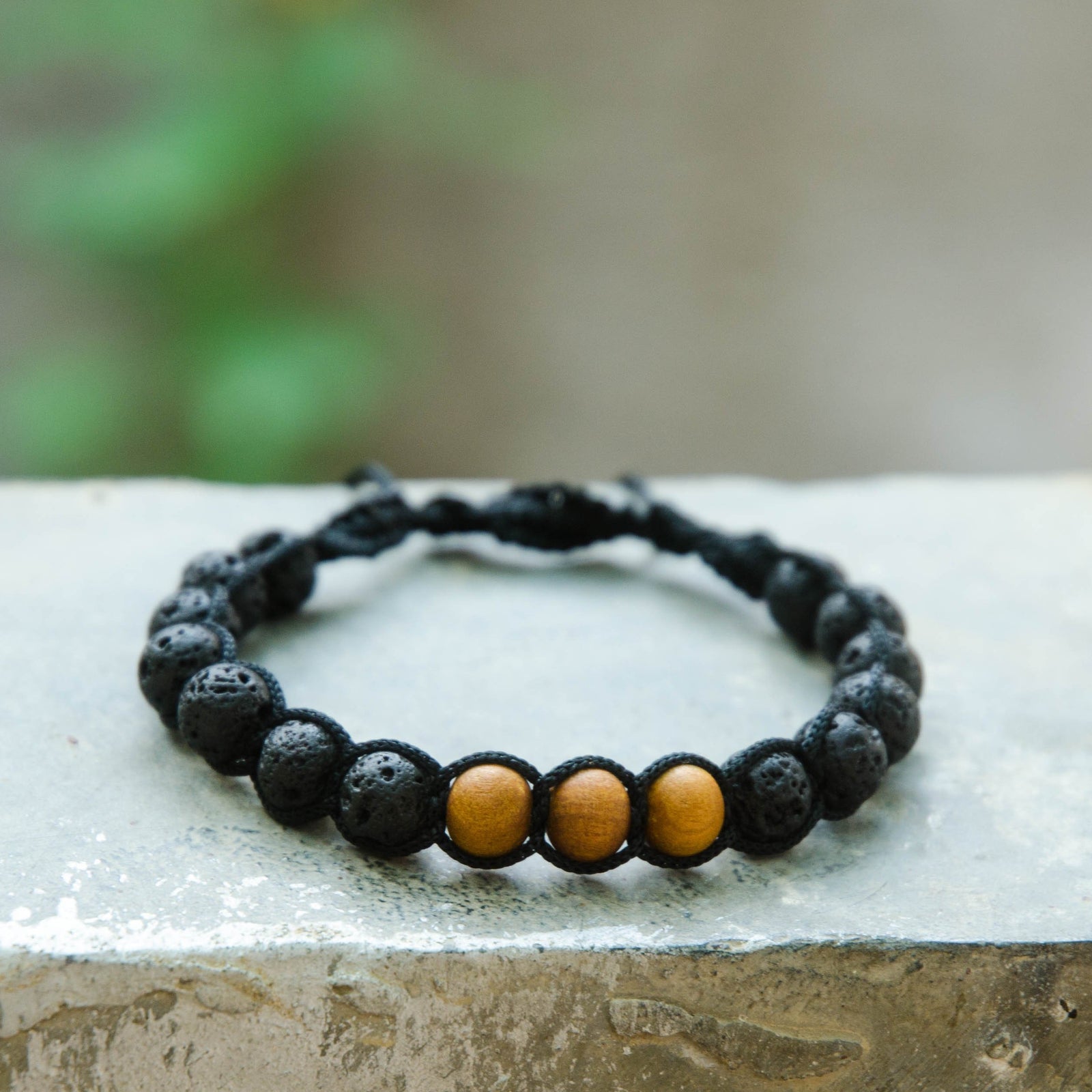 Lava Stone and Tulsi or Sandalwood Adjustable Braided Bracelets