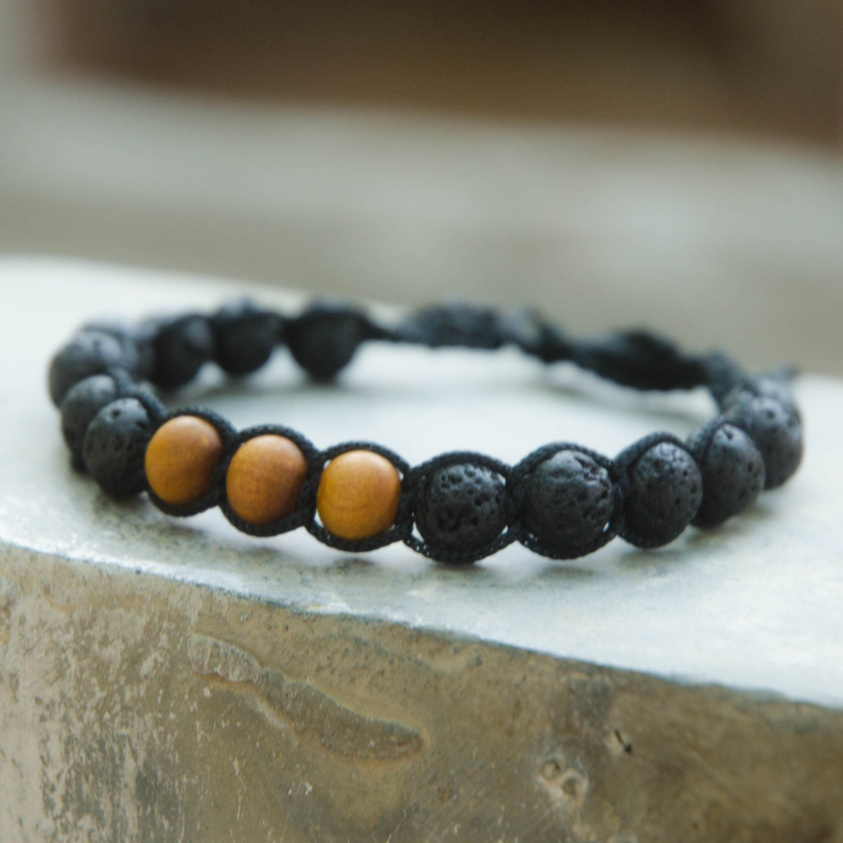 Lava Stone and Tulsi or Sandalwood Adjustable Braided Bracelets