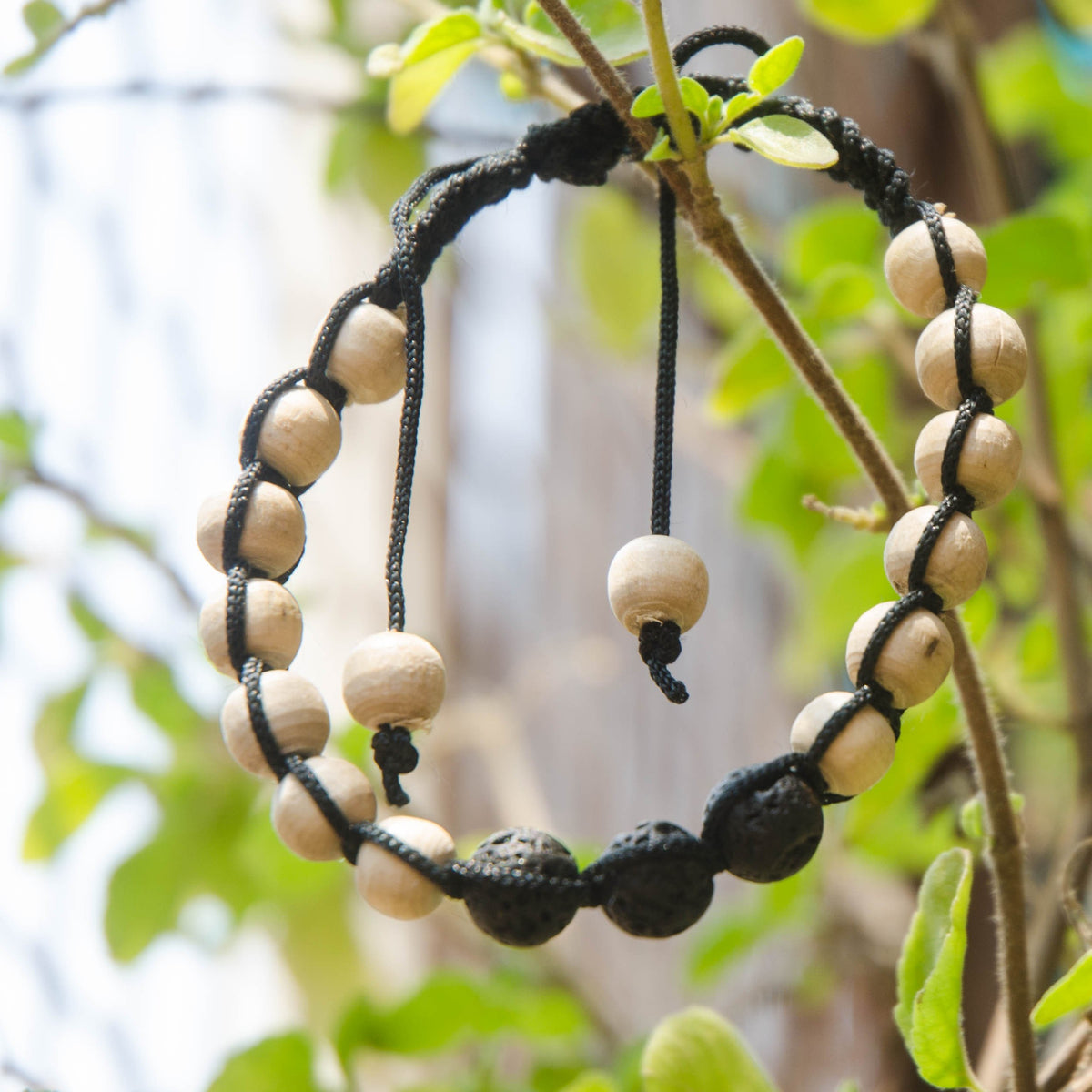 Lava Stone and Tulsi or Sandalwood Adjustable Braided Bracelets