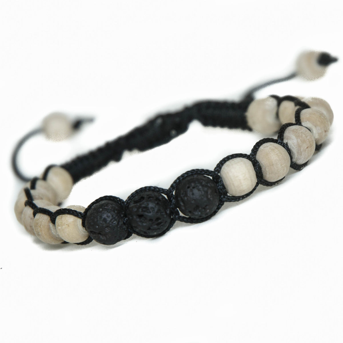 Lava Stone and Tulsi or Sandalwood Adjustable Braided Bracelets