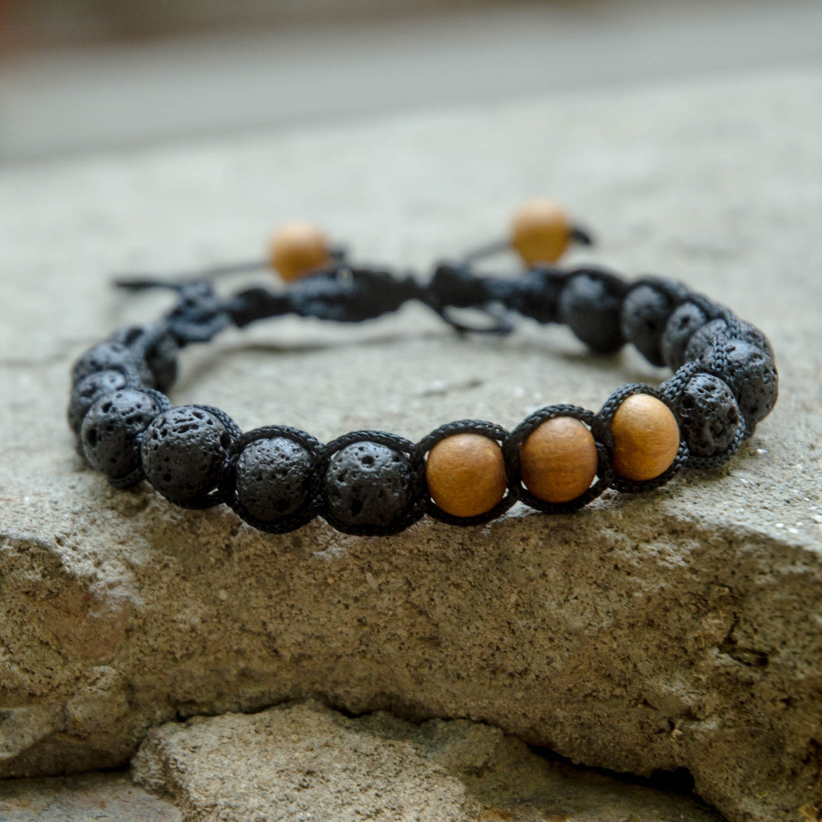 Lava Stone and Tulsi or Sandalwood Adjustable Braided Bracelets