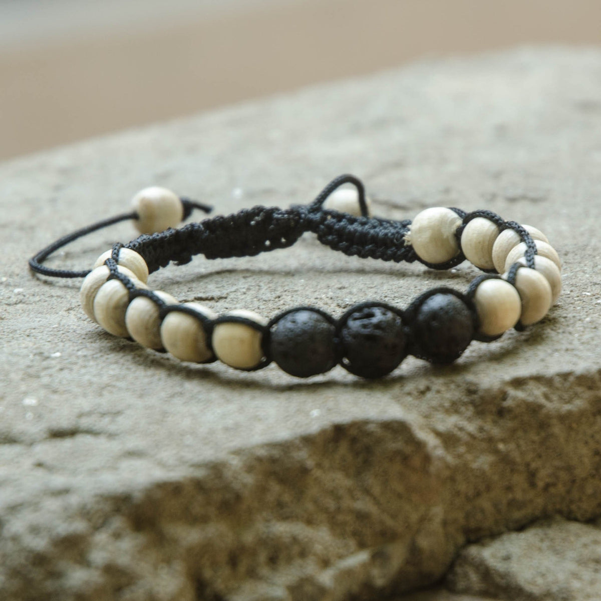 Lava Stone and Tulsi or Sandalwood Adjustable Braided Bracelets