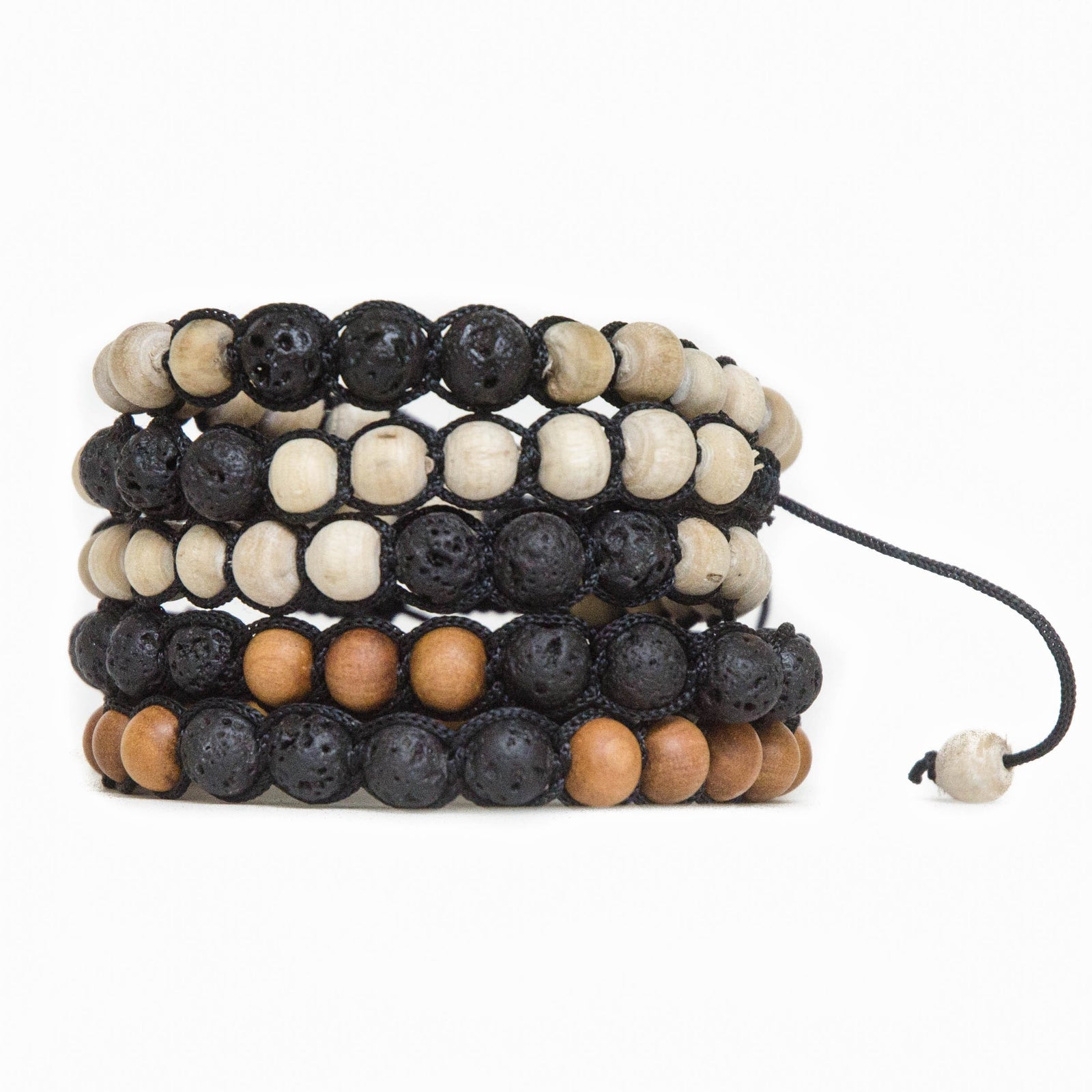 Lava Stone and Tulsi or Sandalwood Adjustable Braided Bracelets