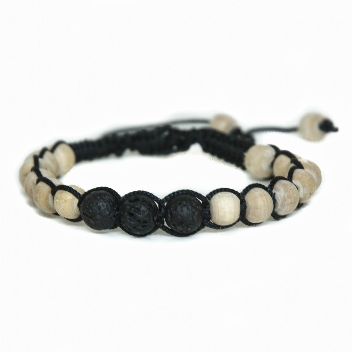Lava Stone and Tulsi or Sandalwood Adjustable Braided Bracelets
