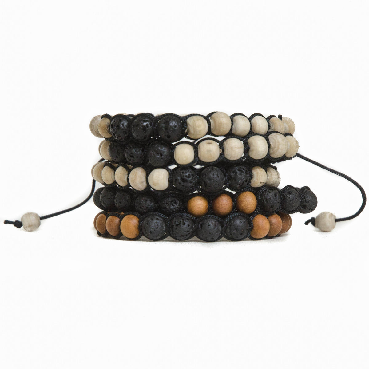 Lava Stone and Tulsi or Sandalwood Adjustable Braided Bracelets