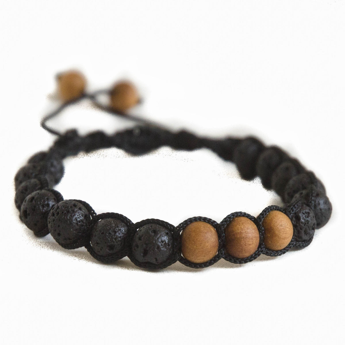 Lava Stone and Tulsi or Sandalwood Adjustable Braided Bracelets