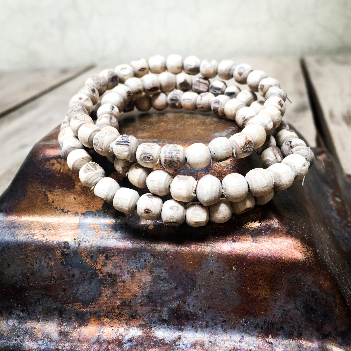 IndiOdyssey Trio of Rough Hewn Tulsi Bracelets