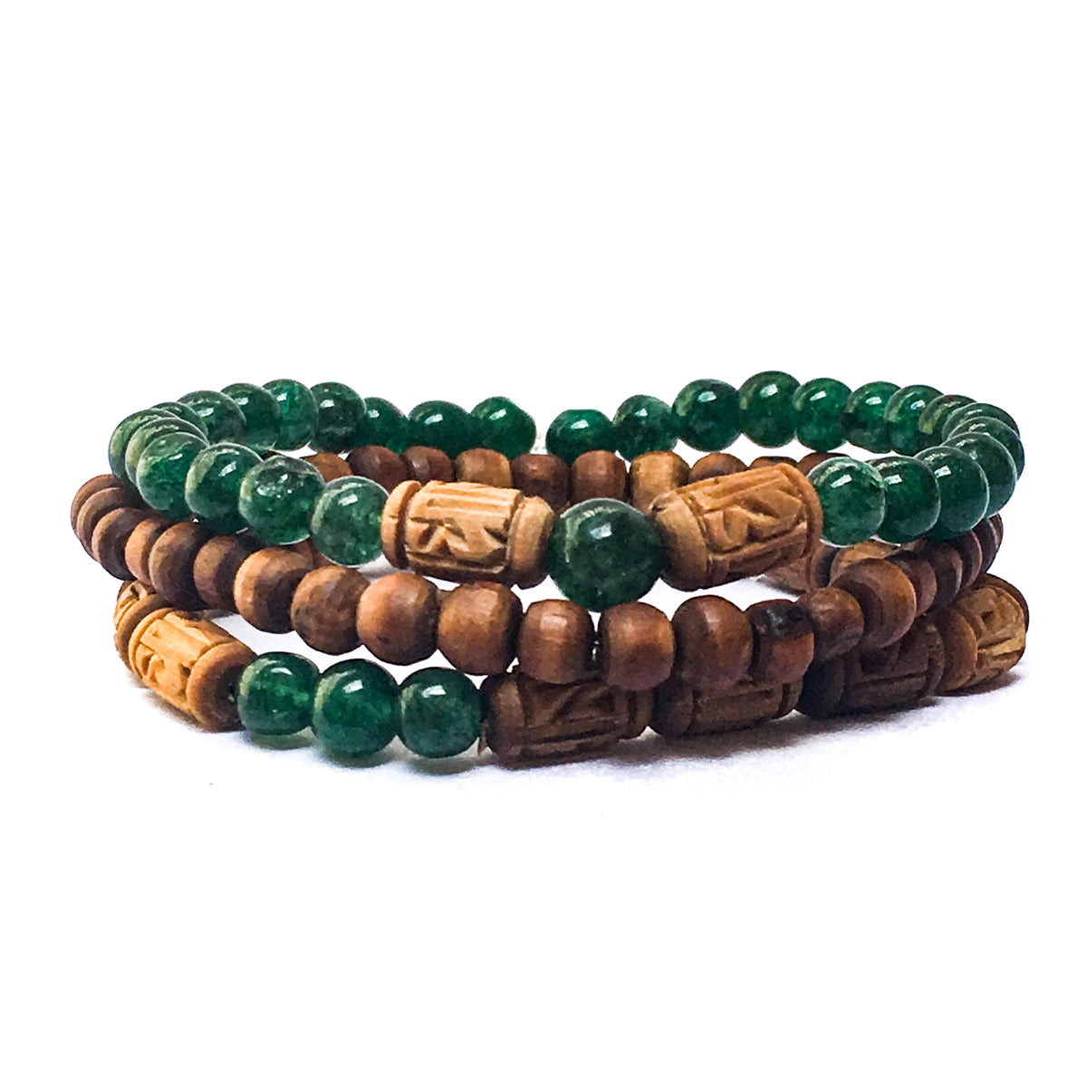 IndiOdyssey Radha Tulsi Trio Bracelet with Gemstones