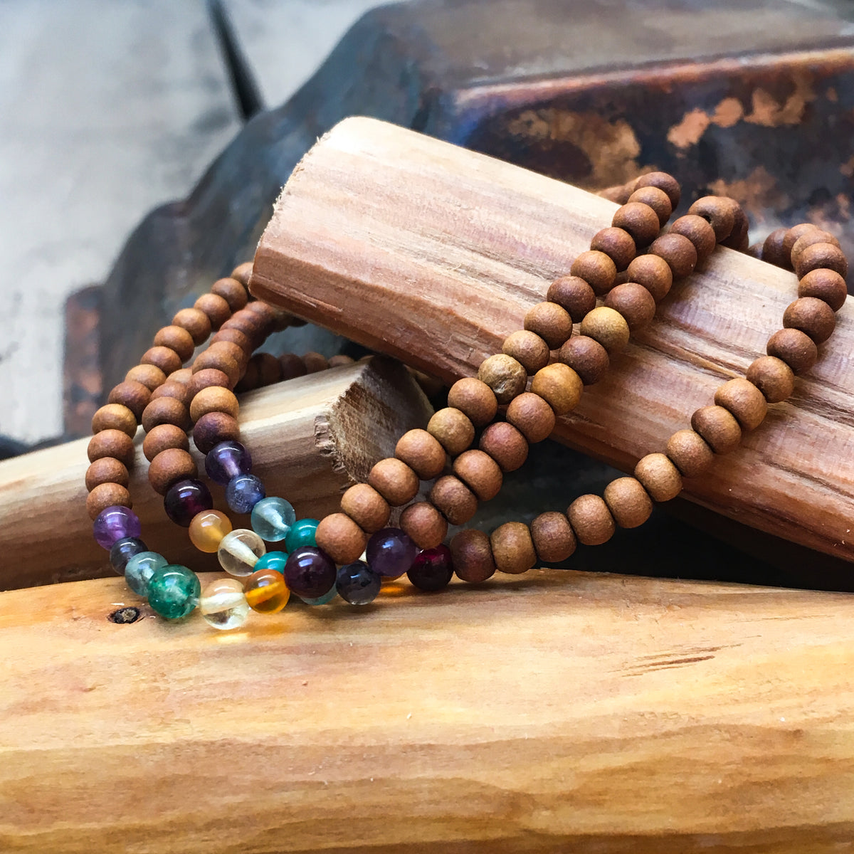 IndiOdyssey Trio of Sandalwood &amp; 7-Chakra Gemstone Bracelets