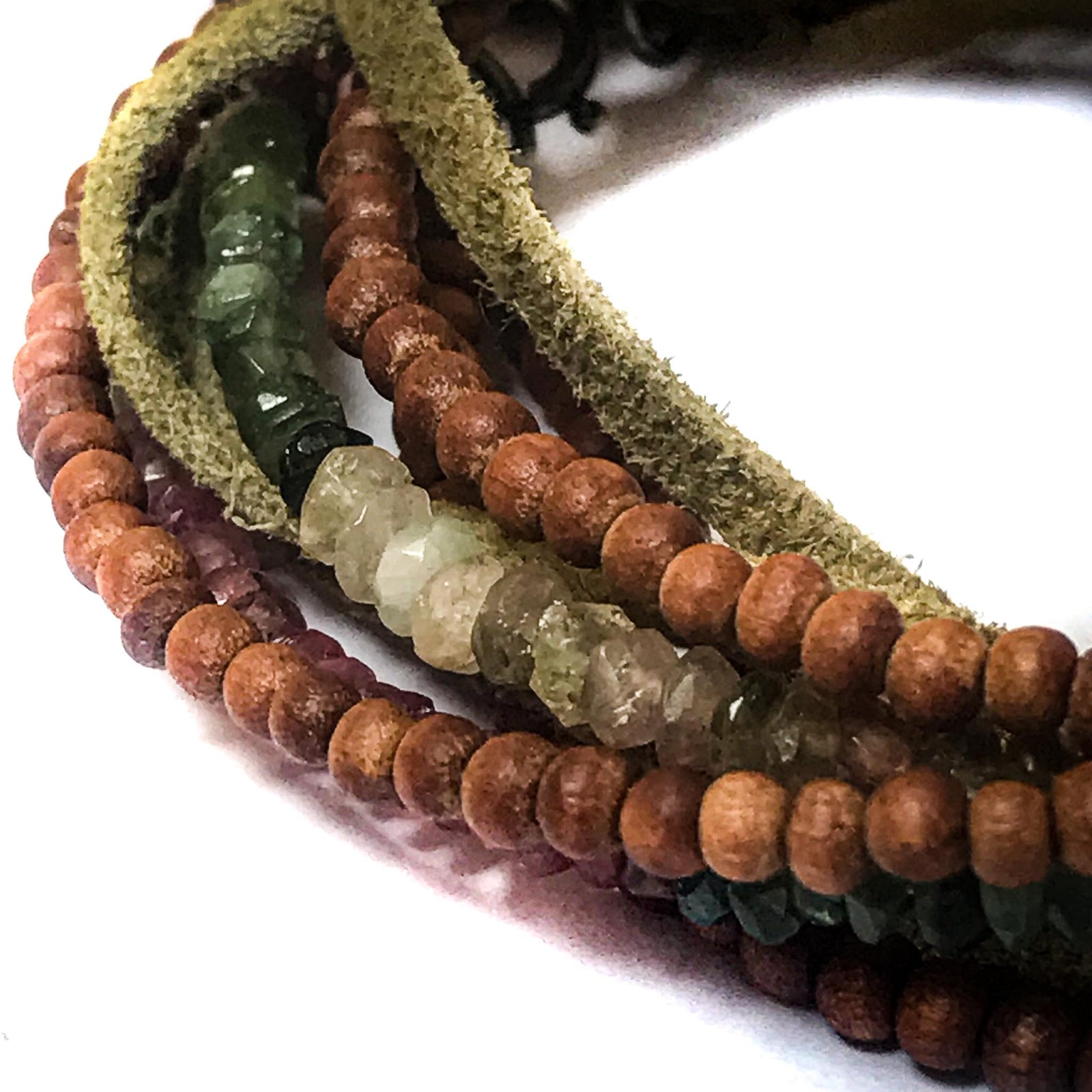 Watermelon Tourmaline & Sandalwood Wrap Bracelet