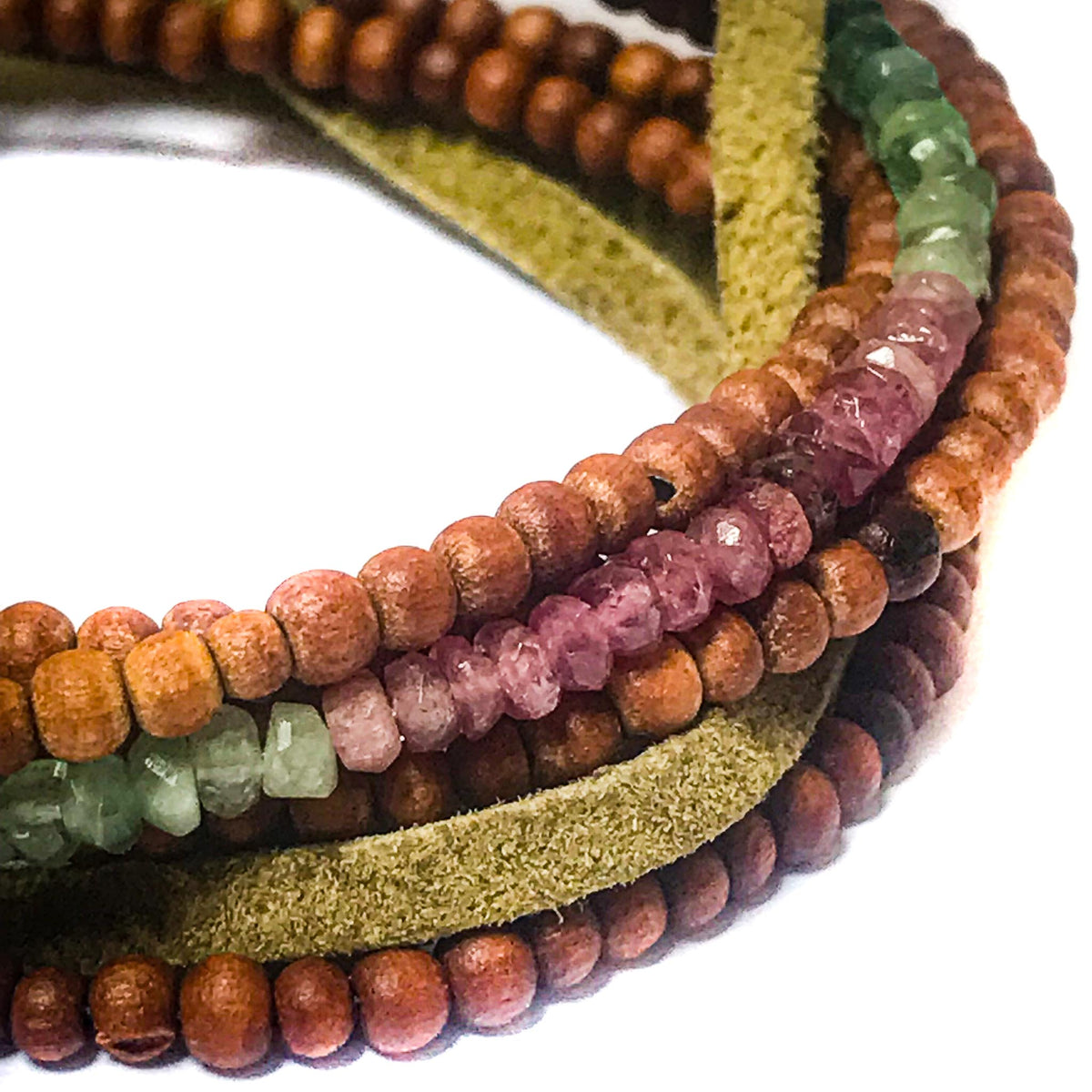 Watermelon Tourmaline &amp; Sandalwood Wrap Bracelet