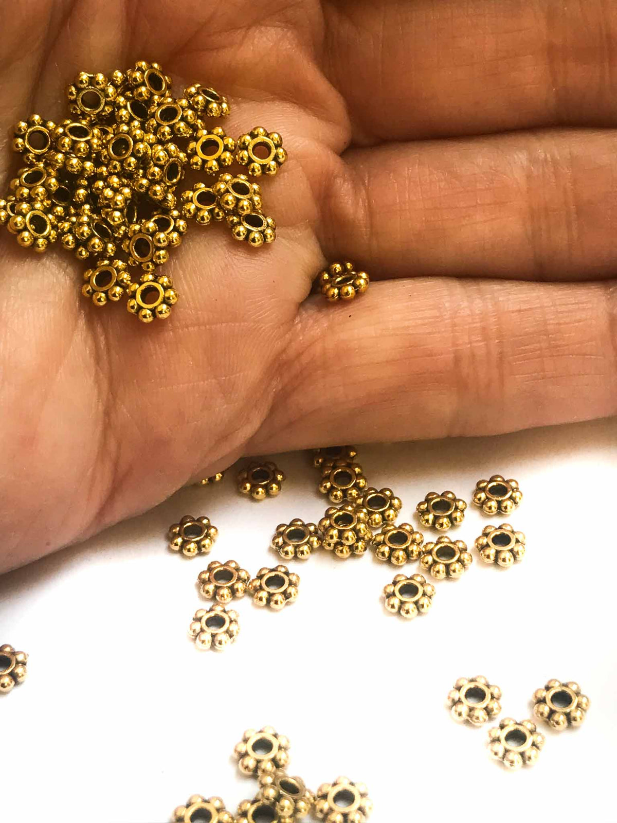 Small Round (40pcs) Brass Charms &quot;Floral&quot; Spacers