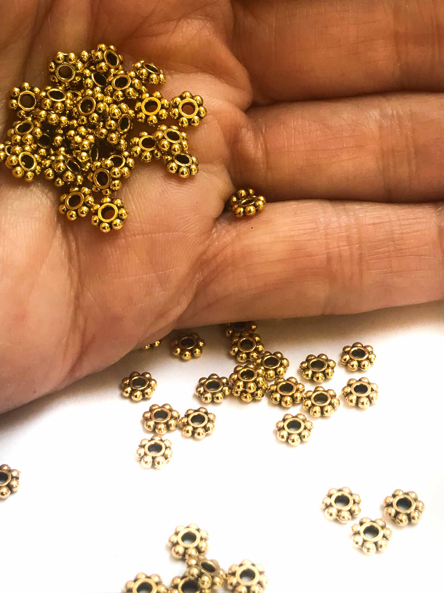 Small Round (40pcs) Brass Charms "Floral" Spacers