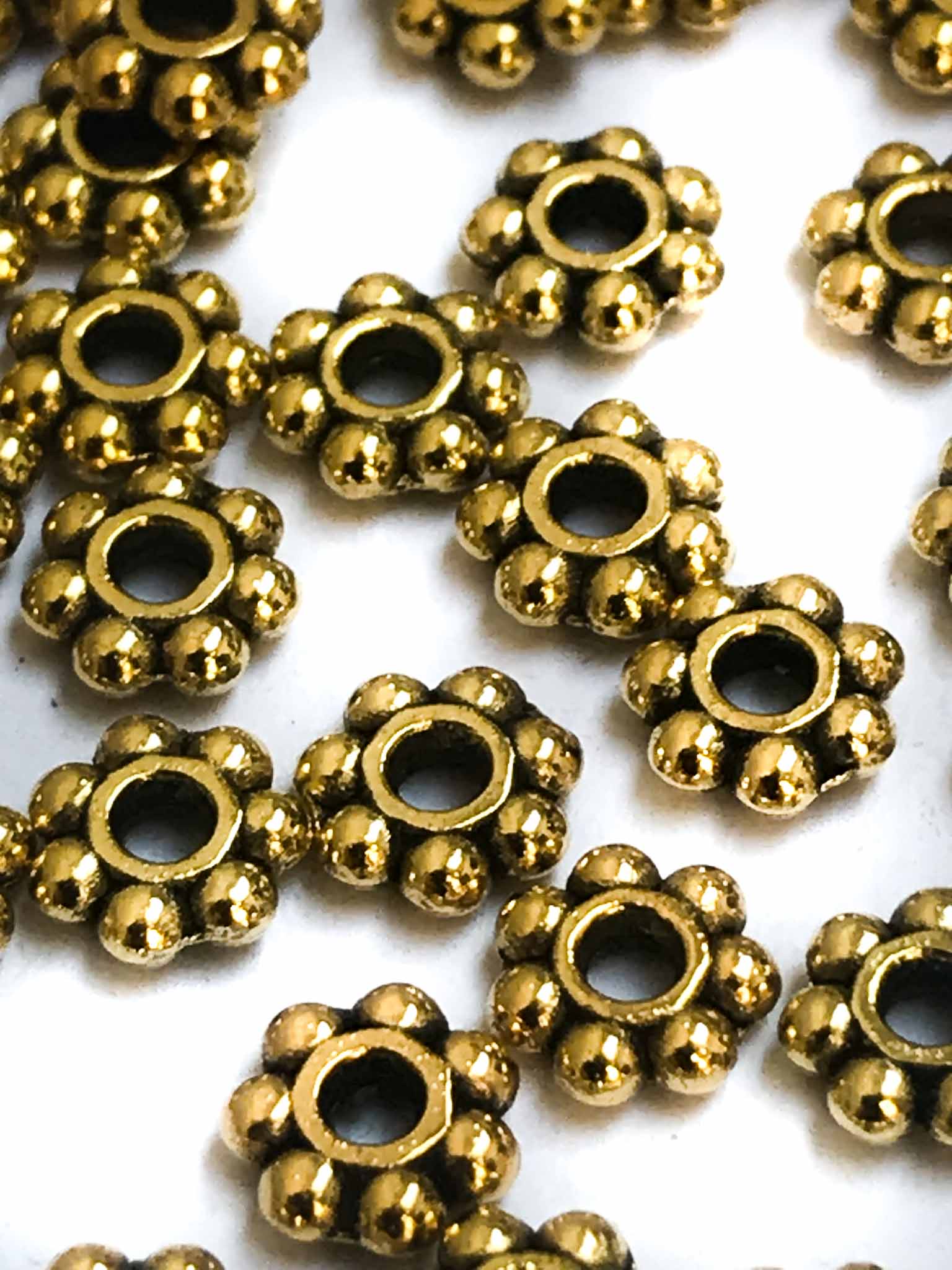 Small Round (40pcs) Brass Charms "Floral" Spacers