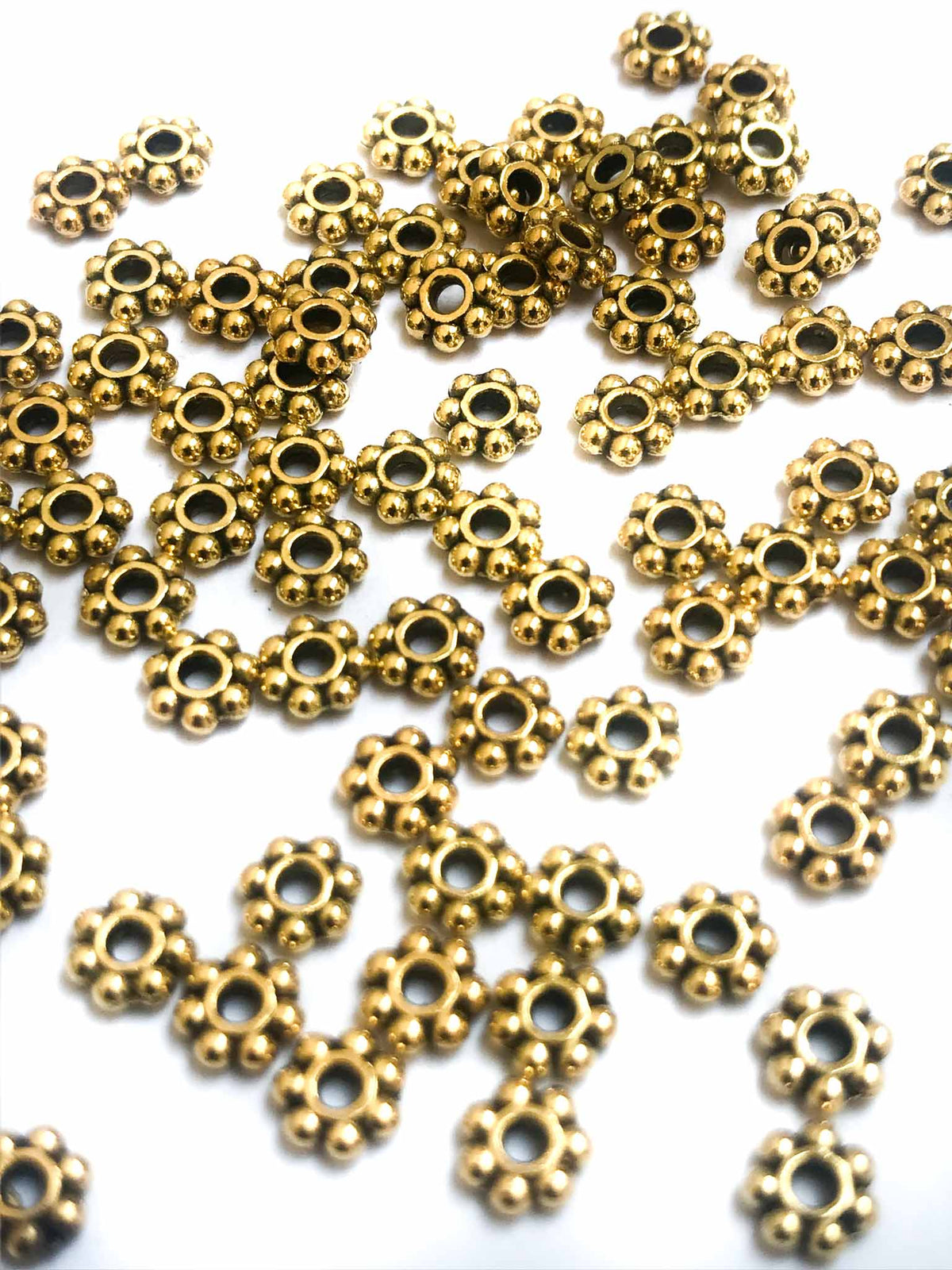 Small Round (40pcs) Brass Charms &quot;Floral&quot; Spacers