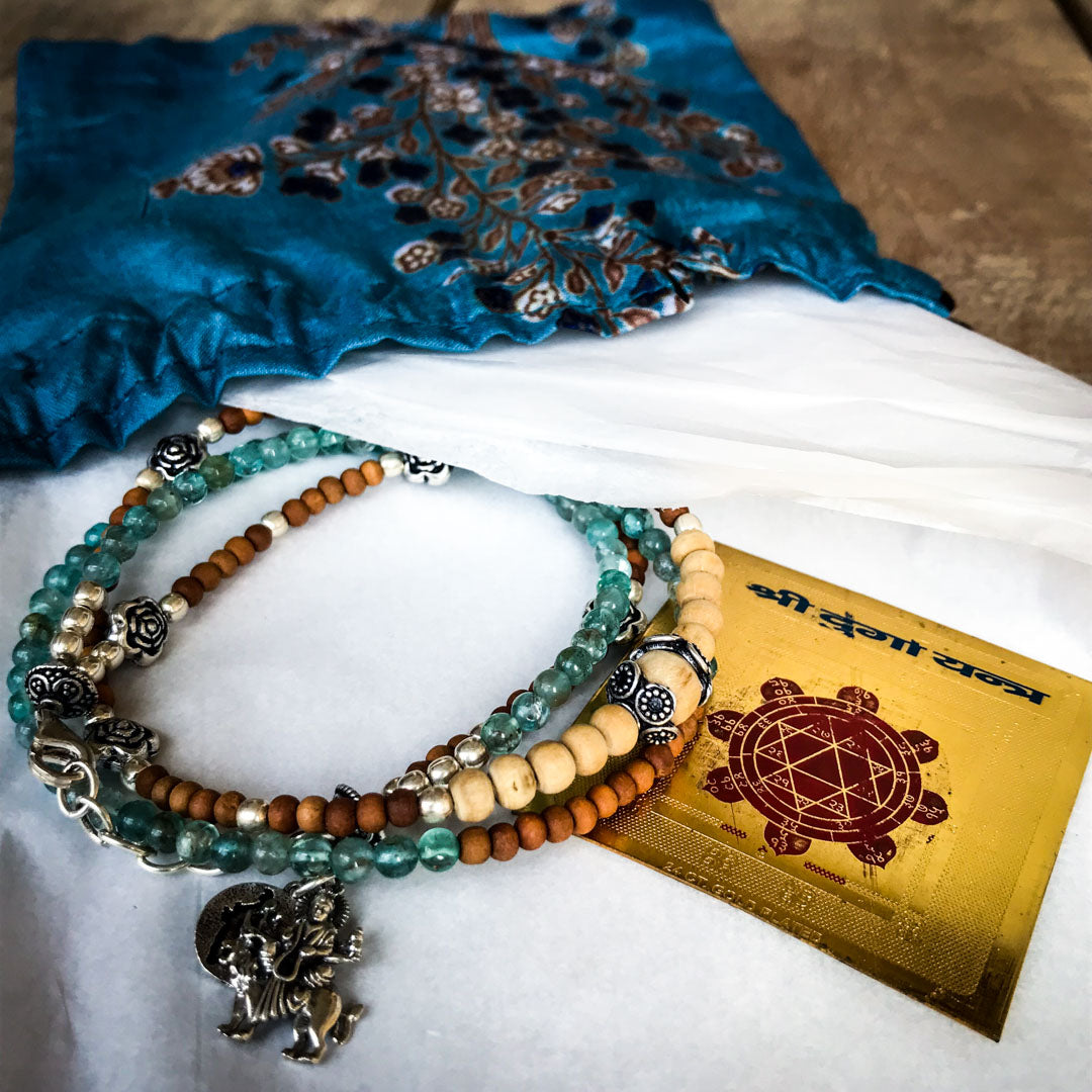 Aquamarine, Sandalwood &amp; Tulasi Durga Wrap Bracelet