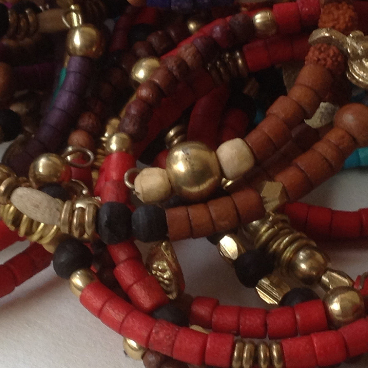 IndiOdyssey Trio of Bone, Brass &amp; Beads Memory Wire Bracelets