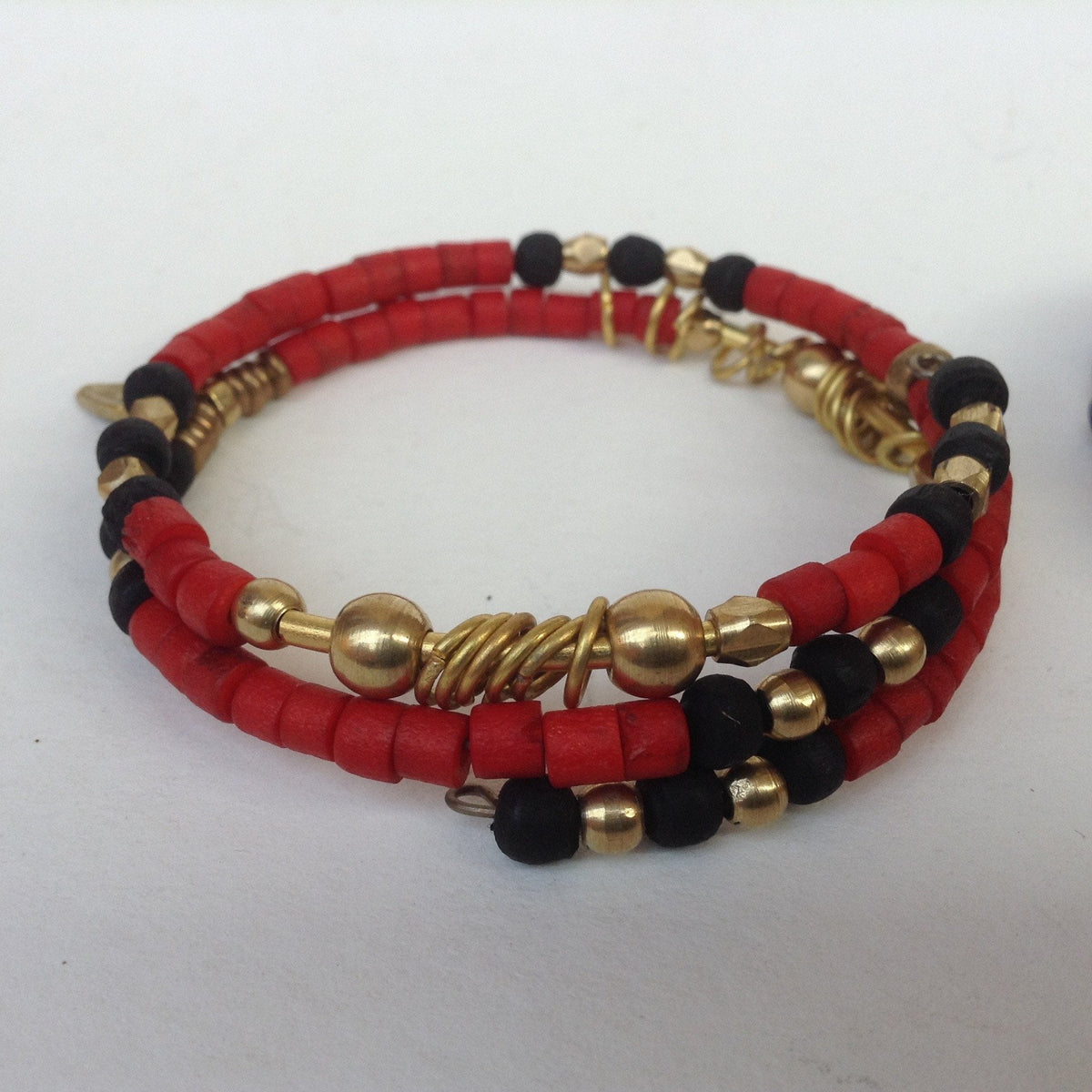 IndiOdyssey Trio of Bone, Brass &amp; Beads Memory Wire Bracelets