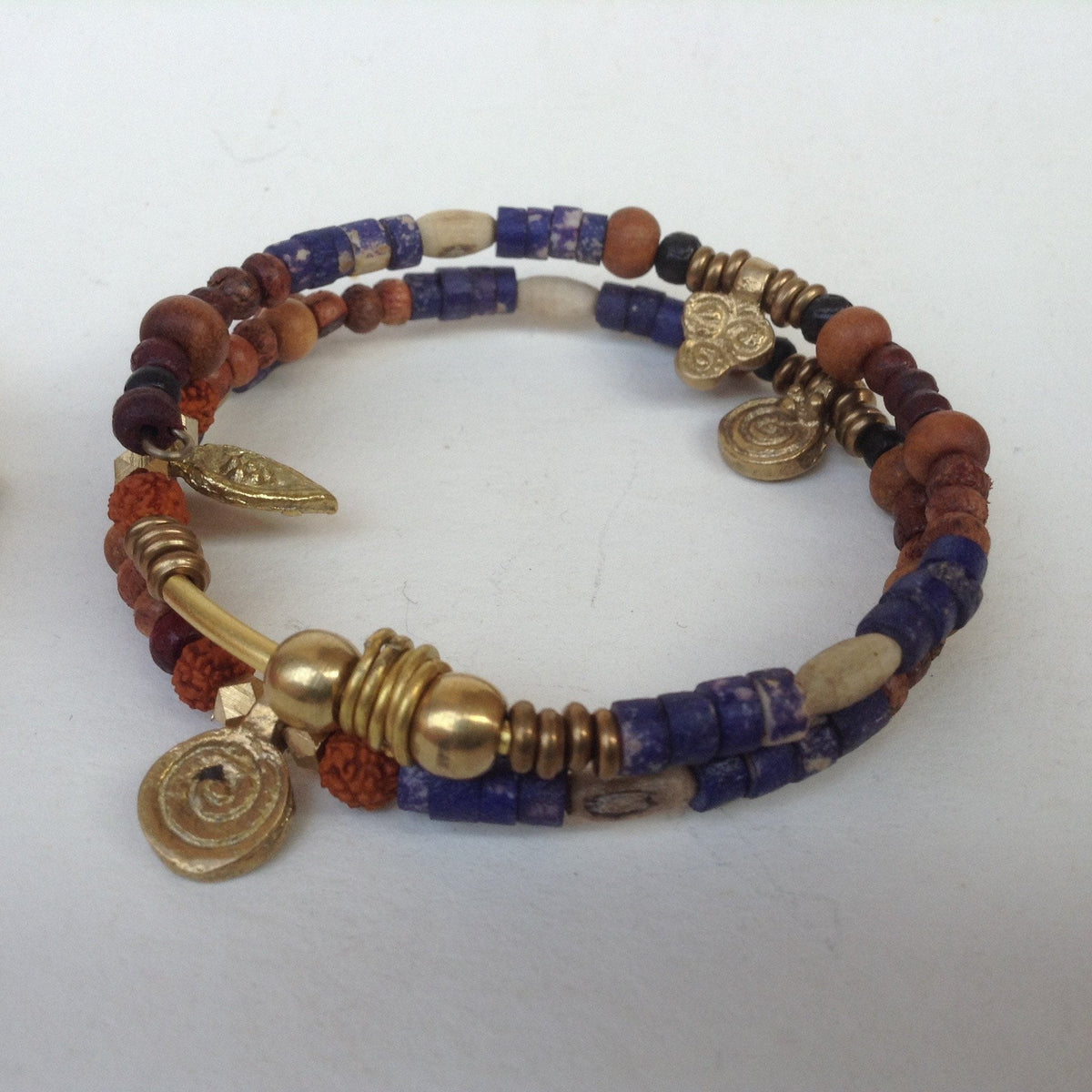 IndiOdyssey Trio of Bone, Brass &amp; Beads Memory Wire Bracelets