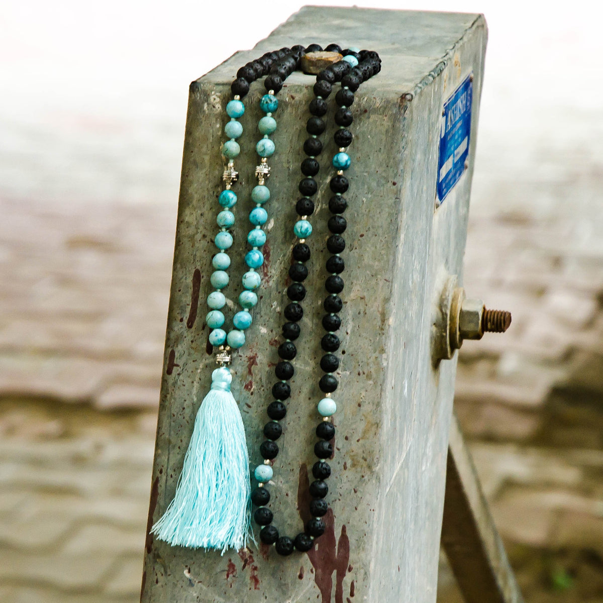 Turquoise and Lava Stone Aromatherapy Chanting Mala Necklace