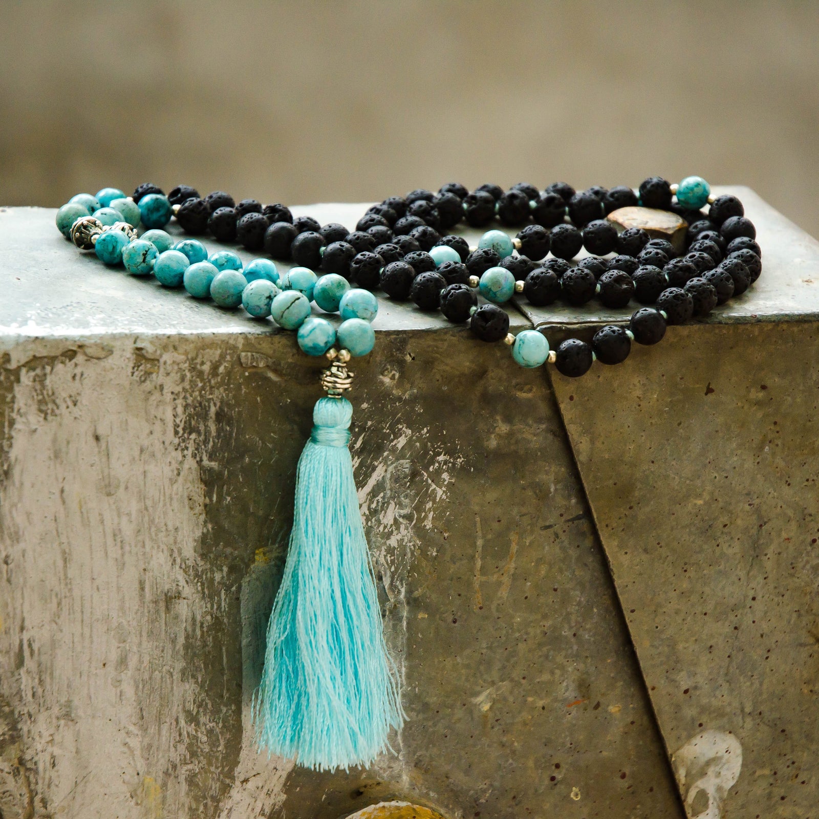 Turquoise and Lava Stone Aromatherapy Chanting Mala Necklace