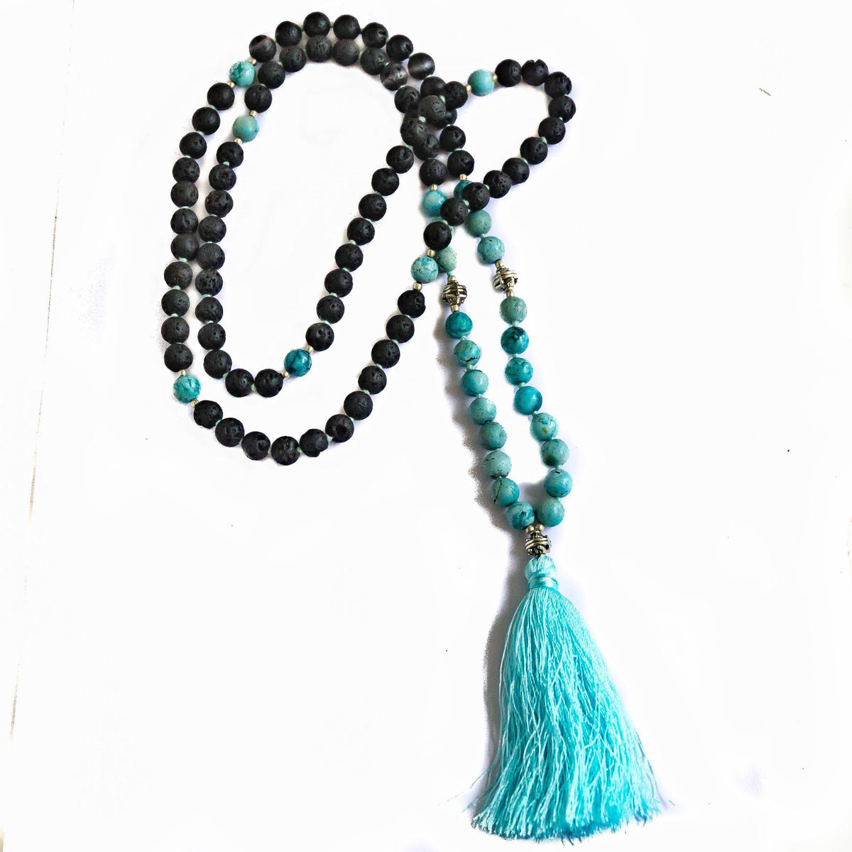 Turquoise and Lava Stone Aromatherapy Chanting Mala Necklace