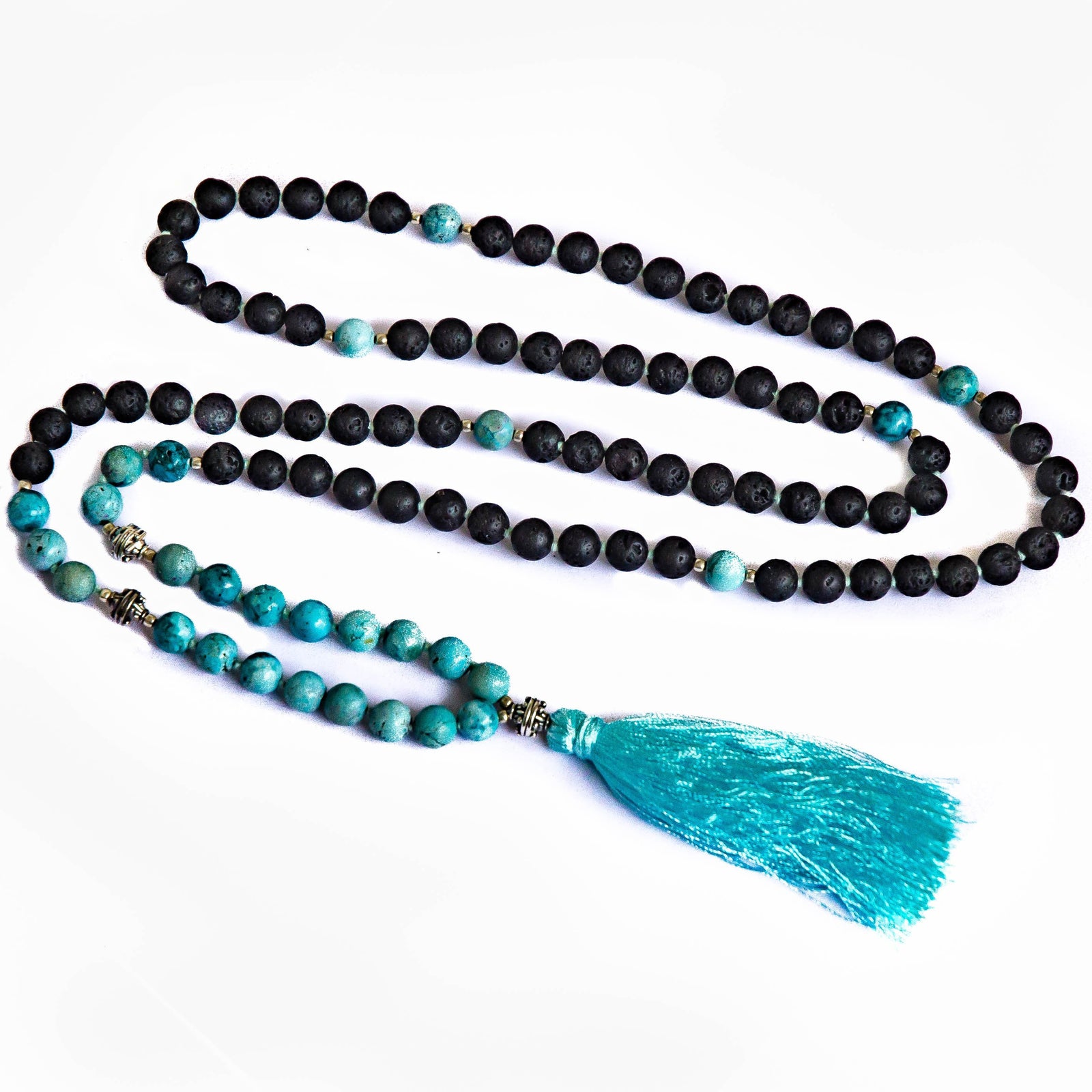 Turquoise and Lava Stone Aromatherapy Chanting Mala Necklace