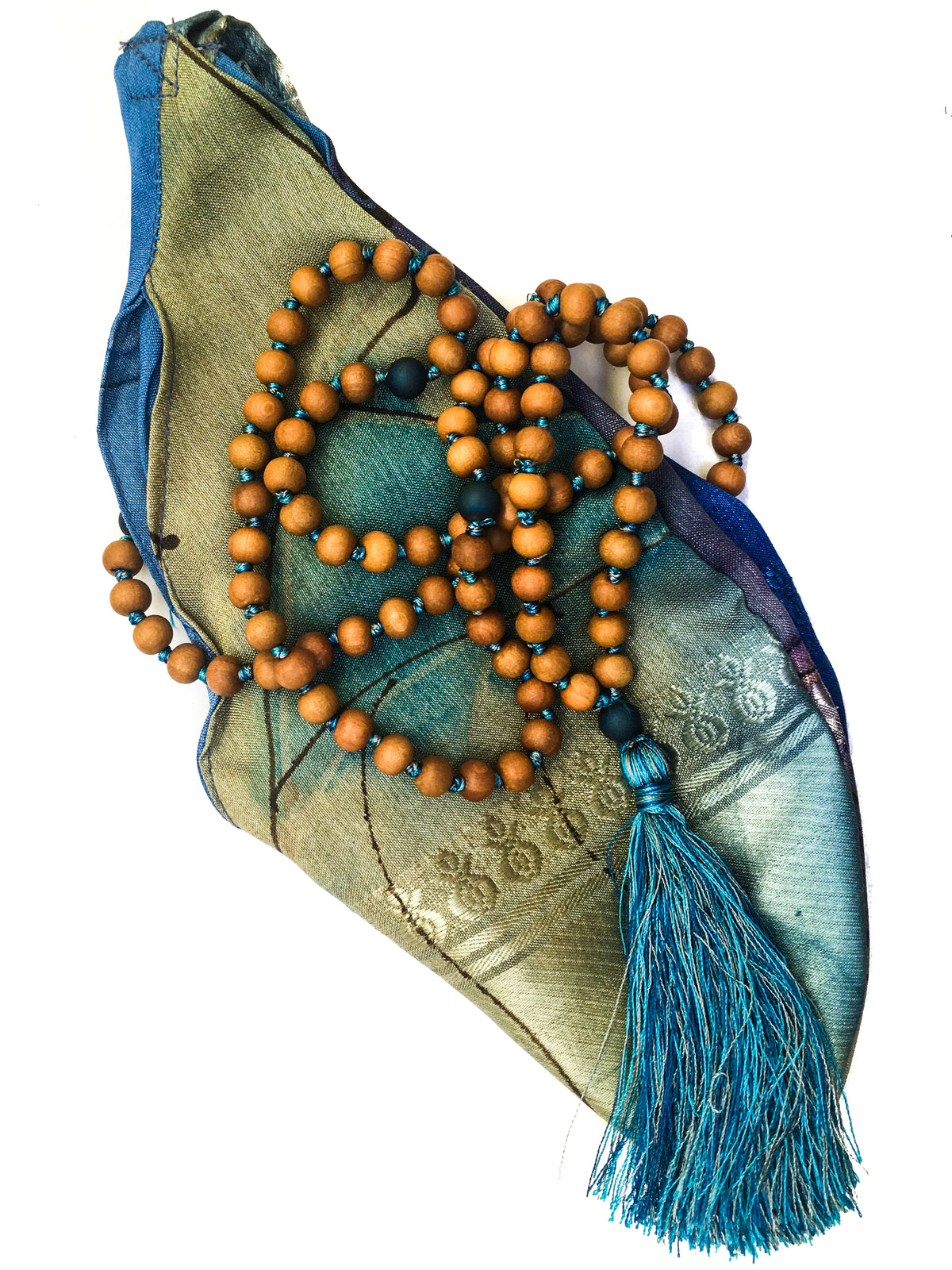 Sandalwood and Druze Marker Beads 108 Mala 8mm Sandalwood beadsHand-knotted with silk threads