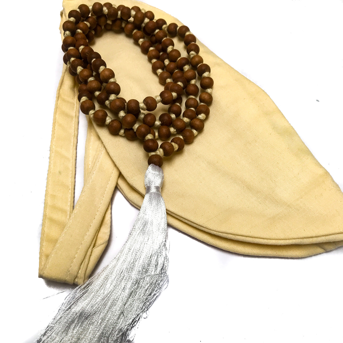 Sandalwood Mala Hand Knotted with Khadi Cotton Bean Bag by IndiOdyssey