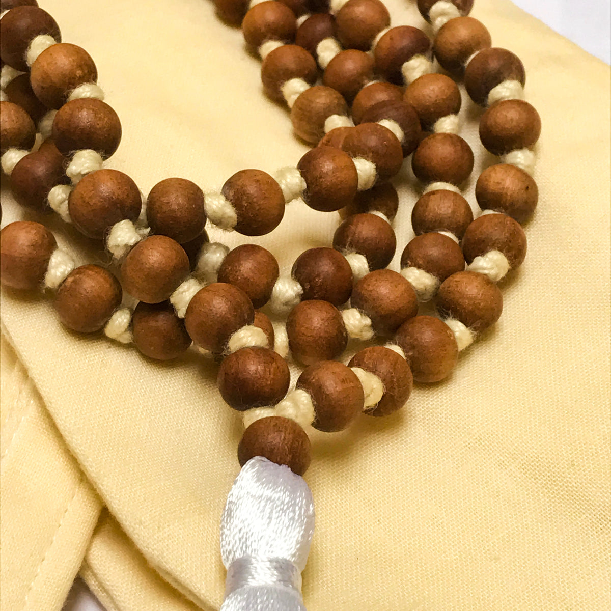 Sandalwood Mala Hand Knotted with Khadi Cotton Bean Bag by IndiOdyssey