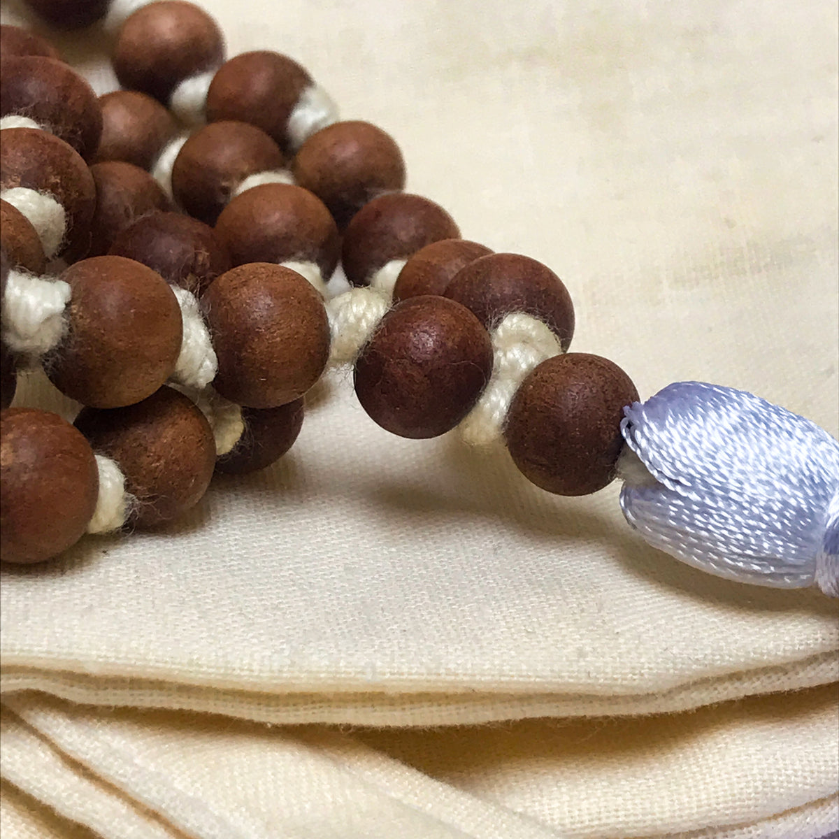 Sandalwood Mala Hand Knotted with Khadi Cotton Bean Bag by IndiOdyssey